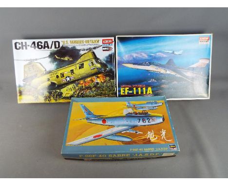 Academy Minicraft and Hasegawa - 3 Boxed Plastic Model Kits in various scales. Academy Model Hobby Kit CH-46A/D "US Marines V