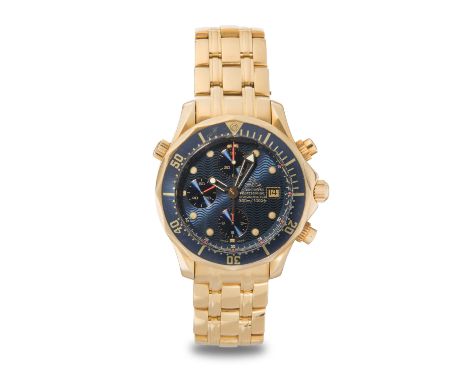 Omega "Seamaster Professional Chronometer", 2000er JahreRef. 2198.90.00. 750 Gelbgold-Gehäuse Nr. 48603647, 41 mm. Blaue Dreh