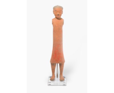 Terracotta-FigurChina, westliche Han-Dynastie. Terracotta mit roter und schwarzer Bemalung. Sogenannter "Stick Man". Grosse, 