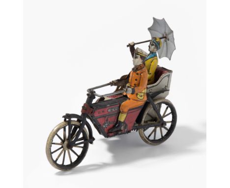 Greppert & Kelch, Motorrad mit Beiwagen "Cyclon"Deutschland, um 1910/15. Blech, farbig lithographiert. Mit Firmensignet "G & 