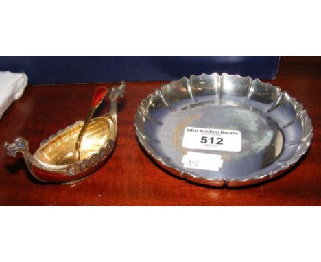 A Norwegian silver and enamel Viking table salt, together with a silver pin dish