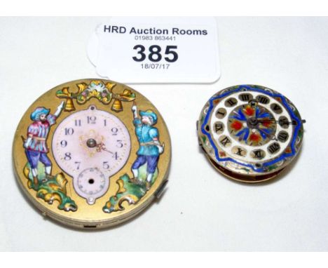 Antique enamel pocket watch movement and one other