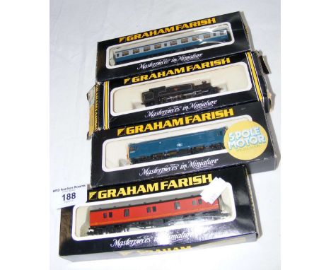 Four boxed Graham Farish 'N' Gauge rolling stock, including Locomotive No.1606