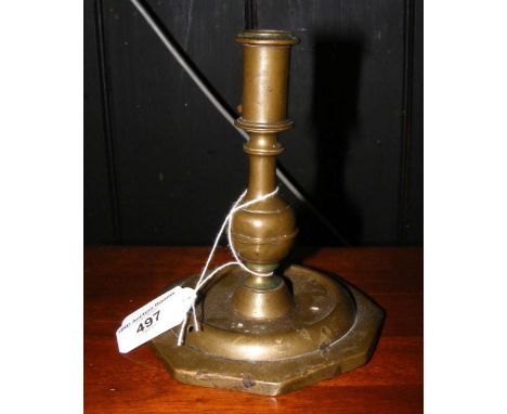 An early gunmetal candlestick - 14cm high