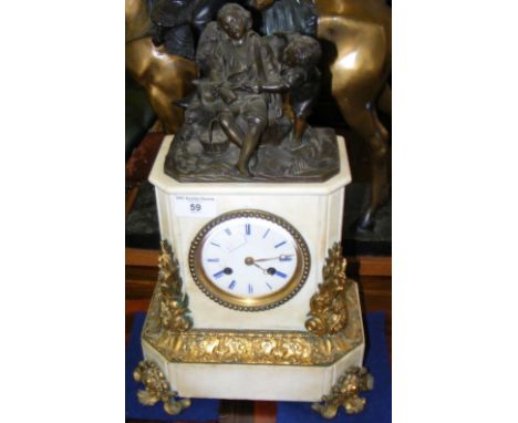 Antique French mantel clock with figural surmount and Japy Freres movement - 40cm high