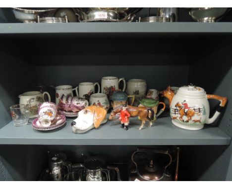 A selection of hunting and fox themed items including Woods tea pot