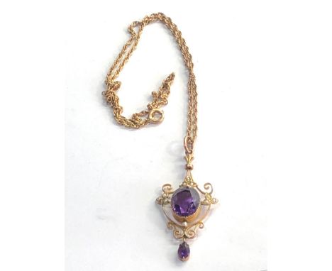 9ct gold Edwardian Amethyst and seed-pearl pendant necklace 