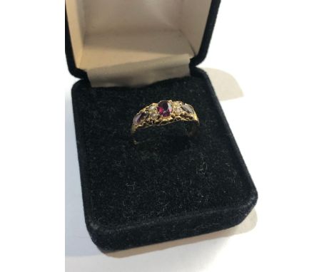 Antique 15ct gold garnet and seed-pearl ring 