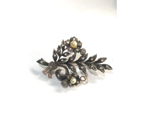 Antique rose diamond and pearl brooch 