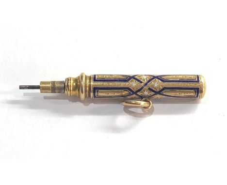 Antique 15ct gold and enamel pencil not hallmarked but xrt tested as 15ct gold weight 14.3g 