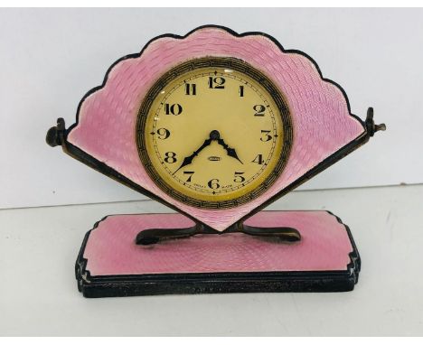 Antique enamel and silver 8 day mantle clock, Birmingham Silver hallmarks, maker marks Adie Brothers limited, enamel in good 