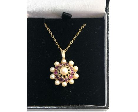 9ct gold pearl and gem set pendant necklace 