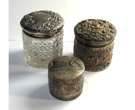 3 Antique silver trinket jars, 1 niello please see images for details 