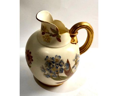 Antique Royal Worcester blush ivory flat back jug floral painted design measures approx 15.8cm tall in good condition 