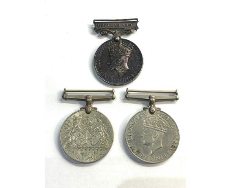 George V1  long service and good conduct regular army medal with 2 WW2 medals to S/72371 W.O .CL.11 A.SANDERSON  R.A.S.C 