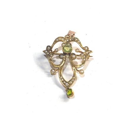 Antique Edwardian peridot and seed-pearl pendant brooch 
