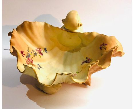 Large Royal Worcester blush ivory shell dish floral design measures approx 20cm wide in good condition 