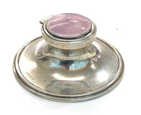 Antique silver and enamel lid inkwell Birmingham silver hallmarks makers James Dixon &amp; Sons measures approx 12.5cm dia 