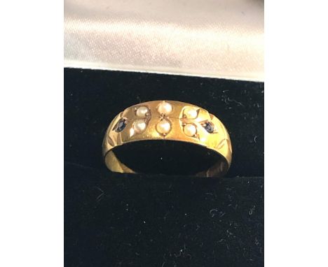 Antique 15ct gold ring set with seed-pearls and sapphires weight 2.3g,&nbsp;this item is in good overall antique condition, s