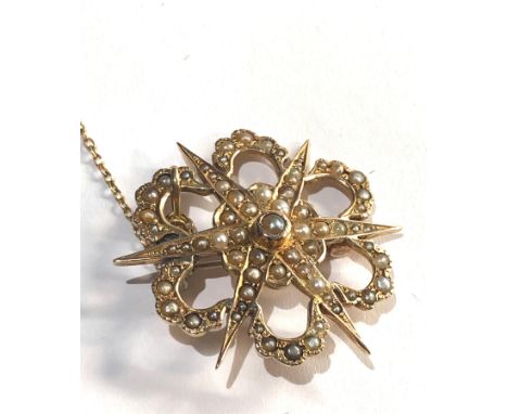 14ct gold seed-pearl brooch measures approx 32mm dia 7.2g 