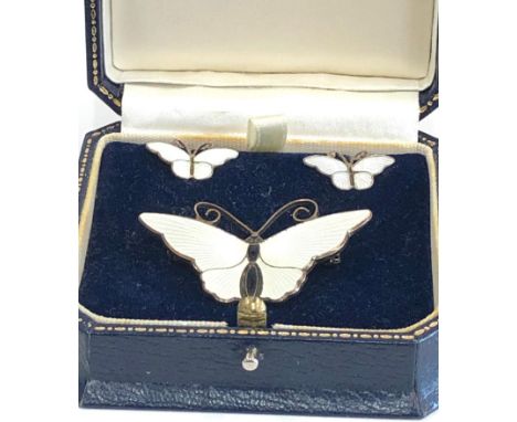 Norway silver and enamel David Andersen butterfly brooch and matching earrings in good condition 