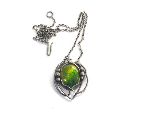 Antique arts and crafts silver and enamel pendant and chain 