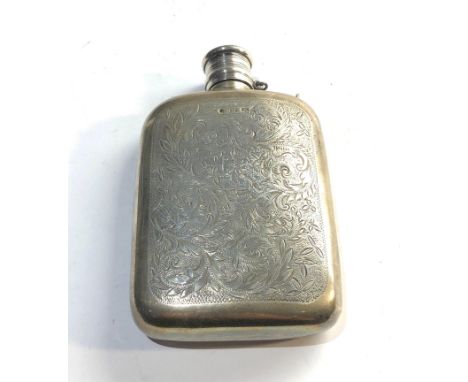 Victorian silver hip flask Birmingham silver hallmarks weight 130g,&nbsp;this piece has sustained some dents on the corners, 