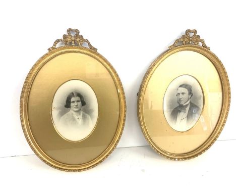 Pair antique guilt portrait frames, approximate measurements: Height 12 inches by 8.5 inches width 