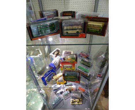 Model buses over three shelves - mainly all boxed