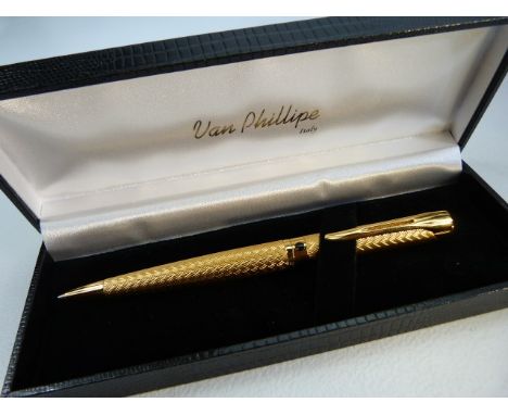 Waterman gold plated ballpoint pen, the engine turned body with twist mechanism