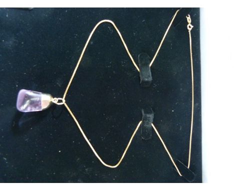 9ct Gold fine box chain with Amethyst coloured Birthstone pendant (Amethyst is the Birthstone for February)