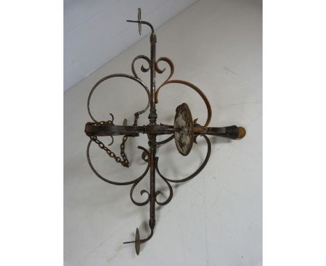 Extremely large four armed wrought iron candle chandelier