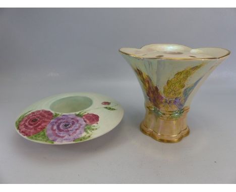Kensington 'Lupin' lustre flared vase no 2062. - along with a Radford handpainted bowl