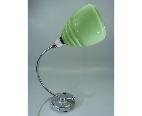 Mid Century chrome lamp base with green glass shade