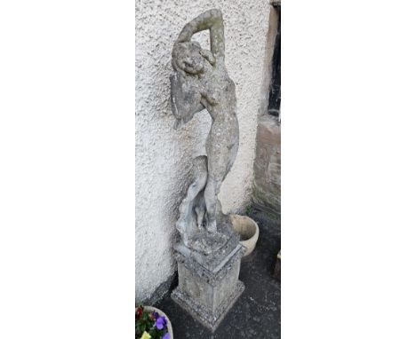 ART NOUVEAU STYLE GARDEN FIGURINE ORNAMENT ON PLINTH     