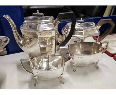 4 PIECE SHEFFIELD SILVER TEA SERVICE COMPRISING HOT WATER POT, TEAPOT, SUGAR &amp; CREAM DATED 1959, WEIGHT APPROX 1.730 KG I