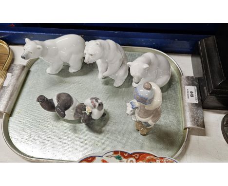 4 LLADRO POLAR BEAR AND FIGURE ORNAMENTS, LLADRO PANDA BEAR ORNAMENT