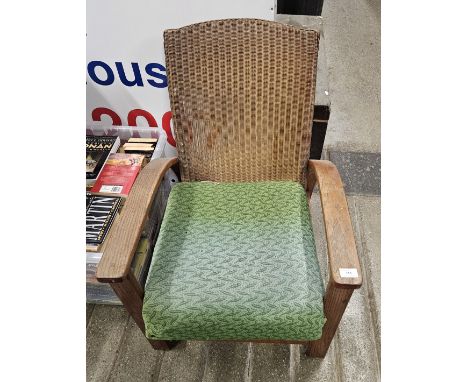 WICKER BACKED OAK FRAMED ART DECO STYLE CHAIR     