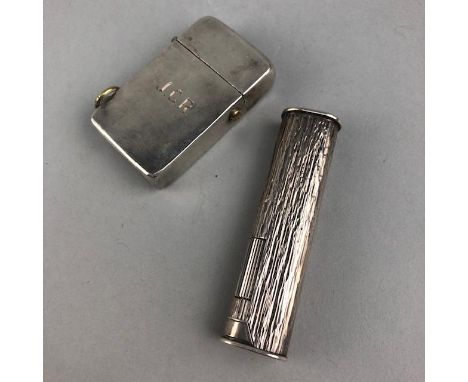 STERLING SILVER LIGHTER, along with a Dunhill 'bark' effect lighter (2)