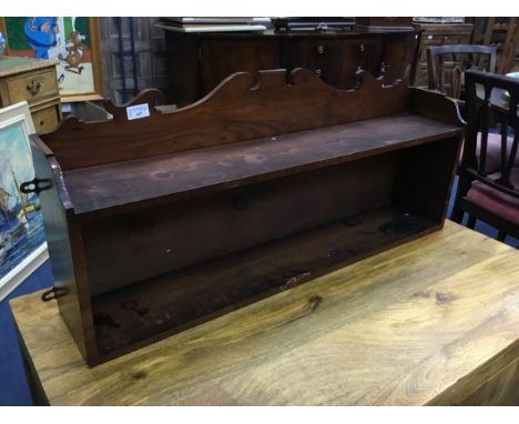 19TH CENTURY MAHOGANY TWO TIER WALL MOUNTING SHELF, 91cm wide