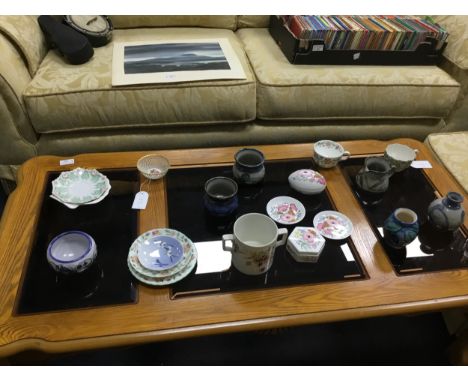 THREE SCOTTISH POTTERY BOWLS, along with a Scottish pottery jug and two vases, and other ceramics including tea cups and sauc