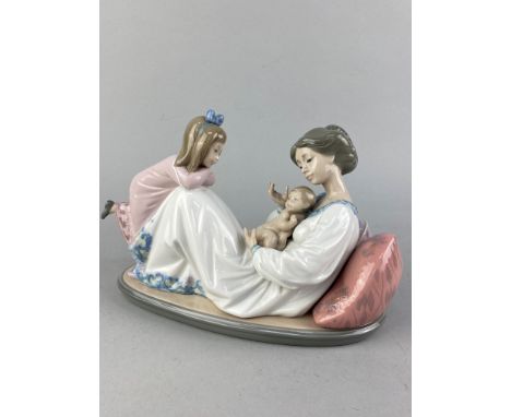 LLADRO GROUP OF A MOTHER AND CHILDREN, 27cm long, along with another Lladro figure group (2)