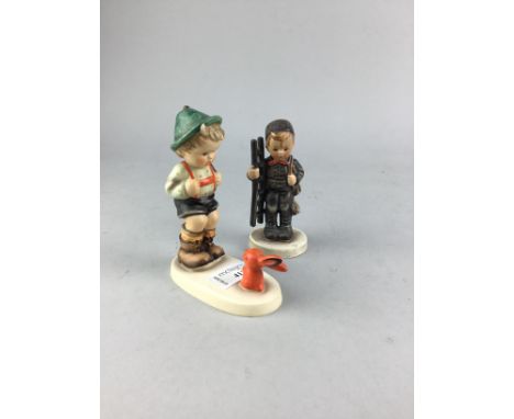 TWO HUMMEL FIGURES OF BOYS, along with six animal figures (8)