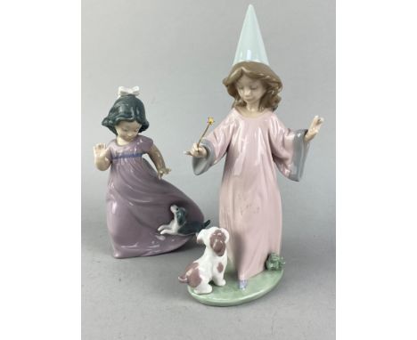 LLADRO FIGURE OF A GIRL WIZARD AND DOG, along with four Nao figures of children (5)