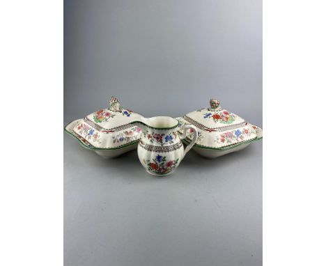 COPELAND SPODE 'CHINESE ROSE' PATTERN PART DINNER SERVICE, including two lidded tureens, serving plates, bowls, dinner plates