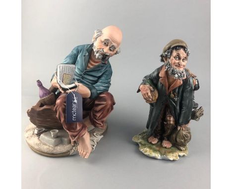 CAPO DI MONTE FIGURE OF TRAMP, the tallest 28cm high, along with another figure, a Royal Doulton figure of Karen, a Capo di M