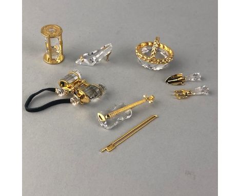 SWAROVSKI CRYSTAL VIOLIN, 5cm long, along with a swarovski crystal timer, garden set, a shoe, and a pair of binoculars