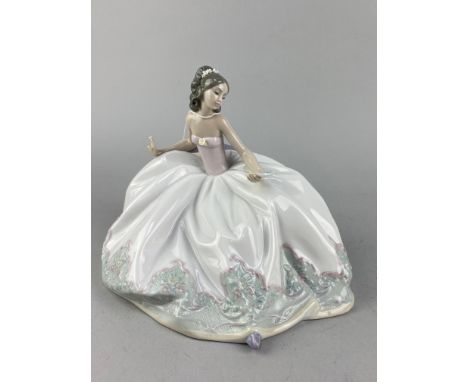 LLADRO FIGURE OF A GIRL WITH A FAN, 17cm high along with three Nao figures of girls (4)
