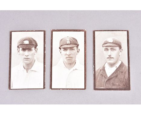 R &amp; J Hill Ltd, Famous Cricketers Series, blue back, three cards No.1 Rhodes (Yorkshire), no.9 M.C. Bird (Surrey) and No.