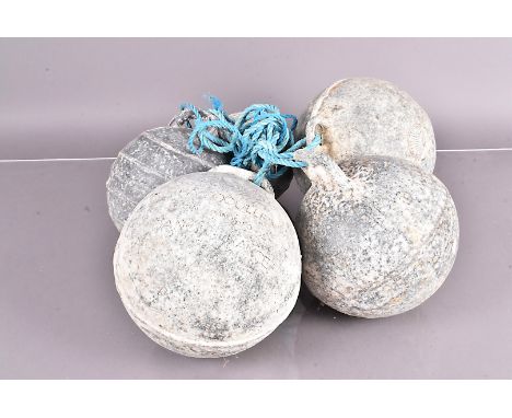 Five vintage French La Coquille aluminium Fishing net buoys, various sizes (5) 